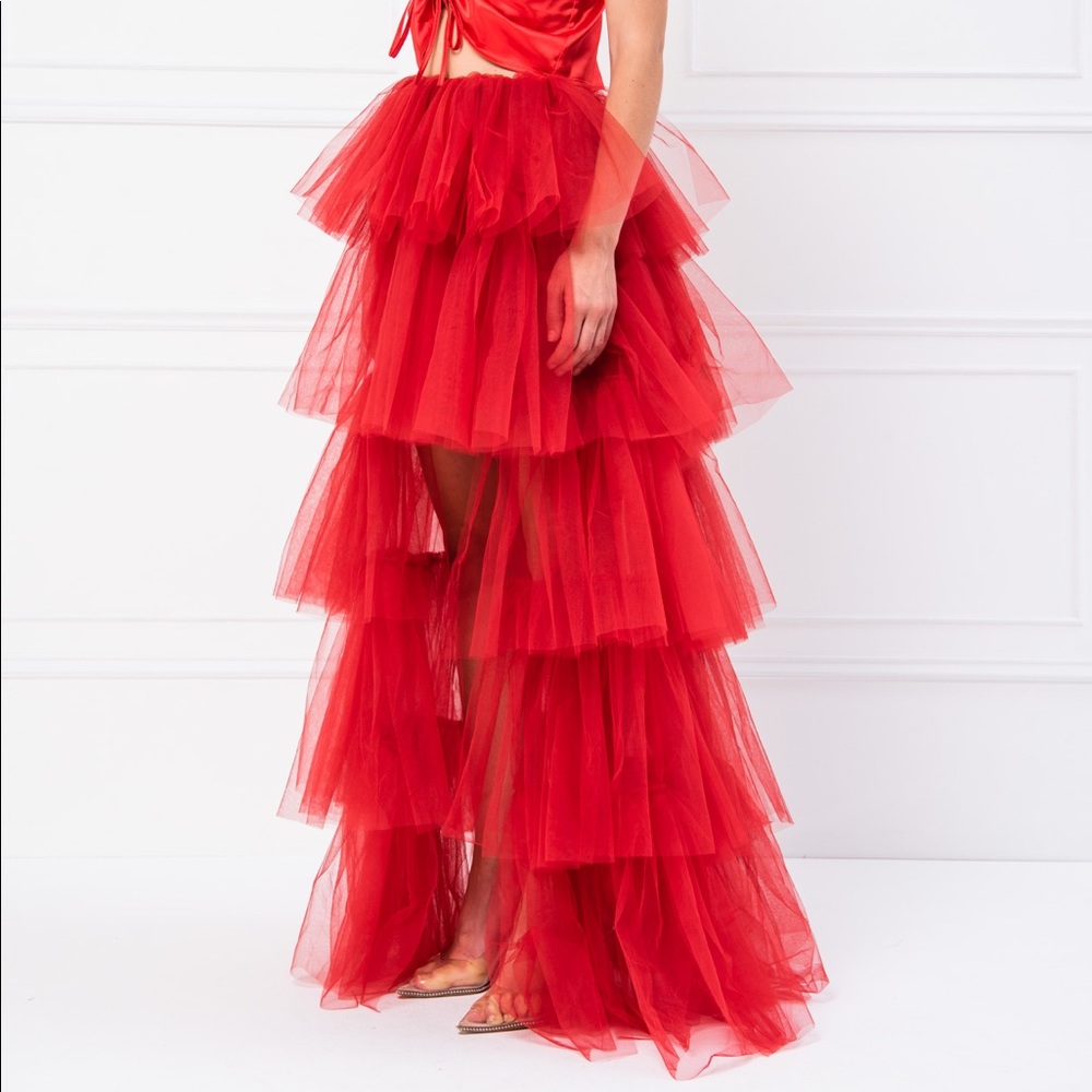 Kikiriki Red Tulle High-Low Skirt